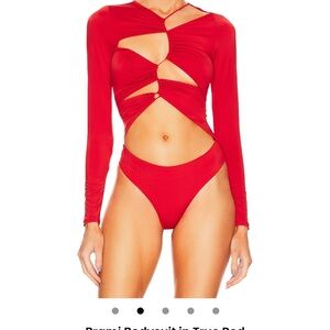 Red Cut-Out Long Sleeve Bodysuit